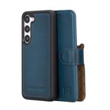 BOULETTA Samsung Galaxy S23 Deri Kılıf, El Yapımı Galaxy S23 Deri Cüzdan Kılıf, Erkekler ve Kadınlar için Kart Tutuculu, 2'si 1 Arada Manyetik Çıkarılabilir Cüzdan, RFID Korumalı, Destek Çubuğu (Mavi)