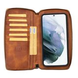 BOULETTA Samsung Galaxy S23 Plus Deri Kılıf, El Yapımı Galaxy S23 Plus Kese Tipi Fermuarlı Deri Cüzdan Kılıf, Kart Tutuculu, Unisex, 2'si 1 Arada Manyetik Çıkarılabilir Cüzdan, RFID Korumalı (Bronz)