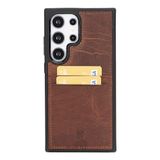 BOULETTA Samsung Galaxy S24 Ultra Kılıf Kart Sahipleri ve RFID Engelleme, Kadınlar ve Erkekler için El Yapımı Hakiki Deri Kılıf 6,8 inç, Antik Kahverengi