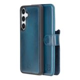 Bouletta Samsung Galaxy S25 Plus uyumlu, Hakiki Deri, El Yapımı, Cüzdanlı Kılıf, Gölgeli Mavi
