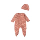 Boumini Bebek Patikli Tulum Şapka Set Bahar Çiçekli Kiremit - 0 - 3 Ay