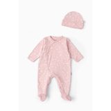 Boumini Bebek Patikli Tulum Şapka Set Bahar Çiçekli Pembe - 3 - 6 Ay