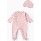 Boumini Bebek Patikli Tulum Şapka Set Bahar Çiçekli Pembe - Prematüre