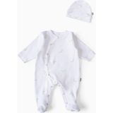Boumini Bebek Patikli Tulum Şapka Set Beyaz Desenli - Yeşil - 3 - 6 Ay