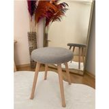 Bounteous Ahşap Ayak Dekoratif Peluş Puf Tabure - 35x35 - Gri