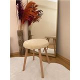 Bounteous Ahşap Ayak Dekoratif Peluş Puf Tabure - 35x35 - Krem
