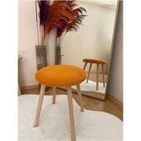Bounteous Ahşap Ayak Dekoratif Peluş Puf Tabure - 35x35 - Turuncu