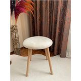 Bounteous Ahşap Ayak Dekoratif Peluş Puf Tabure Beyaz - 35 x 35