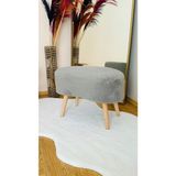 Bounteous Fasulye Model Ahşap Ayaklı Teddy Kumaş Dekoratif Puf Bench Gri - 60x35