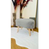 Bounteous Fasulye Model Ahşap Ayaklı Teddy Kumaş Dekoratif Puf Bench Gri
