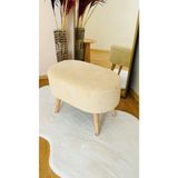 Bounteous Oval Model Ahşap Ayaklı Teddy Kumaş Dekoratif Puf Bench - 60x35 - Ekru