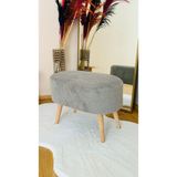 Bounteous Oval Model Ahşap Ayaklı Teddy Kumaş Dekoratif Puf Bench - 60x35 - Gri