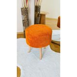Bounteous Yuvarlak Kesim Ahşap Ayaklı Teddy Kumaş Dekoratif Puf Bench - 35x35 - Tarçın