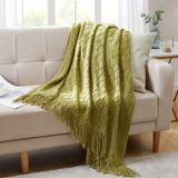 BOURINA Throw Battaniye Dokulu Düz Yumuşak Kanepe Örtüsü Örgü Dekoratif Battaniye, 127 cm x 152 cm Zeytin Yeşili