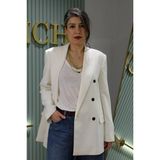 Boutich Kadın Beyaz Oversize Kruvaze Yaka Blazer Ceket - 38 - 00-Beyaz