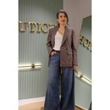 Boutich Kadın Koyu Mürdüm Oversize Kruvaze Yaka Blazer Ceket - 38 - 0-Kahverengi