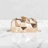 Boutique Kadın Metalik Prizma Model Geometrik Abiye Çanta Nişan Düğün Zincirli Clutch - Altın - Gold