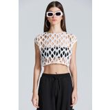 boutiquen Kolsuz Fileli Beyaz Bluz 2457