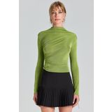 boutiquen Yanı Büzgülü Yeşil Bluz 2768