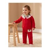 Bovi Bebek Kız Çocuk Kırmızı Kiraz İşlemeli Dantel Yakalı İki İplik Sweatshirt Pantolon 2'li Takım