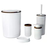 Box Up Banyo Seti 5 Parça Ahşap Beyaz Şık Banyo Aksesuarı 3'Li Ekonomik Paket