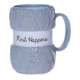 Boxer Gifts 'Knit Happens' Novelty Knitting Gift Mug, gerçekçi iplik detaylarıyla açık mavi renk, Noel, doğum günü veya anneler günü için harika bir hediye
