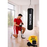 Boxing 70 Cm Gençlere Yönelik Hazır Dolu Boks Torbası Ve Zinciri - Hediye Boks Bandajı Siyah