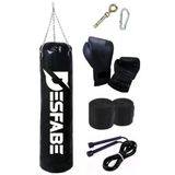 Boxing 70X25 Cm Zincirli Boks Kum Torbası Siyah+Askı Aparatı+Boks Eldiveni+El Sargı Bandajı+Atlama İpi