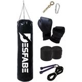 Boxing Star 70X25 Cm Zincirli Boks Kum Torbası Siyah+Askı Aparatı+Boks Eldiveni+El Sargı Bandajı+Atlama İpi