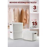 Boxsıs 3 Adet 15 Lt Düzenleyici Kapaklı Kutu Storage Dekoratif Dolap İçi Organizer