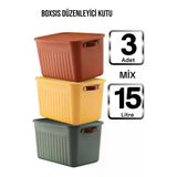 Boxsıs 3 Adet 15 Lt Mix Düzenleyici Kapaklı Kutu Storage Dekoratif Dolap İçi Organizer Kutu