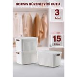 Boxsıs 3 Adet Beyaz 15 Lt Düzenleyici Kapaklı Kutu Storage Dekoratif Dolap İçi Organizer