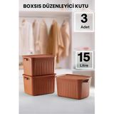 Boxsıs 3 Adet Kiremit 15 Lt Düzenleyici Kapaklı Kutu Storage Dekoratif Dolap Içi Organizer