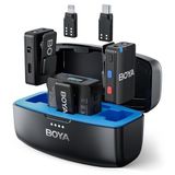 BOYA MFi Sertifikalı Lightning & USB-C ile MIC Kablosuz Yaka Mikrofon, Yerleşik Kayıt, 300M (950 ft.) Menzil, 50 Saat Pil Ömrü, Gürültü Engelleme, iPhone, Android, PC için Kablosuz Mikrofon