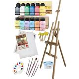 Boya Resim Seti Artdeco 12 Renk 75 ml Akrilik Boya Şövalye 2 Tuval 35X50 Fırça Spatula Şövale