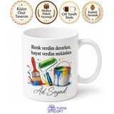 Boyacıya Hediye Kestirme Çekme Duvar Renklendirme Fırça Temalı Baskılı Kupa Bardak