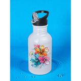 Boyalı Çiçekler Baskılı Matara Suluk 600 ml - Kız Çocuk Suluk, Kız Sulukları