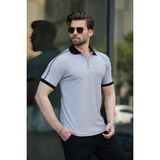 Boyalı Gri Desenli Polo Yaka Triko Erkek Tişört E7155 - M