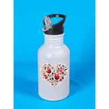 Boyalı Kalp Baskılı Matara Suluk 600 ml - Kız Çocuk Suluk, Kız Sulukları