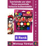 #Boyamaseti Eğlence Doğum Günü Parti Kostüm Fırçalı Maç Çocuk Palyaço Makyaj Yüz Boyama Seti 8 Renk