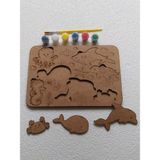 Boyanabilir Ahşap Bultak Puzzle - Hayvan Figürlü Eğitici Oyuncak (Boya ve Fırça Dahil) 25X18 cm - 10