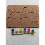 Boyanabilir Ahşap Bultak Puzzle - Hayvan Figürlü Eğitici Oyuncak (Boya ve Fırça Dahil) 25X18 cm