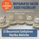 Boyanabilir Alçı Kedi Figürü 5’li Set – Ham Hobi Objeleri | Sanat & Etkinlik Malzemesi