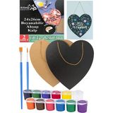 Boyanabilir Çift Taraflı Kalp Mdf 2 Li ve 12 Renk Akrilik Boya 1 Paket Kalp Tabela Kapı Duvar Yazı Süsleme Dekoratif - Çok Renkli - 24x26cm - Standart