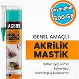 Boyanabilir Genel Amaçlı Solventsiz Kolay Uygulanır Akrilik Mastik 500 gr Beyaz Renkli AC605 - Çok Renkli