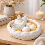 Boyanabilir Seramik Tavuk & Horoz Sepet Seti, 3 Yumurtalı