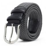 BOYD Rahat ve Şık Örgü Erkek Kemeri, Uniseks Kullanıma Uygun Kemer, Hakiki Deri Aksesuarlı Elastik Erkek Kemer, 3.5 cm Genişlik (07-Gri, L / 95-105 cm Aralığı Bel Ölçüsü)