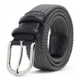 BOYD Rahat ve Şık Örgü Erkek Kemeri, Uniseks Kullanıma Uygun Kemer, Hakiki Deri Aksesuarlı Elastik Erkek Kemer, 3.5 cm Genişlik (07-Gri, XL / 105-115 cm Aralığı Bel Ölçüsü)