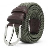 BOYD Rahat ve Şık Örgü Erkek Kemeri, Uniseks Kullanıma Uygun Kemer, Hakiki Deri Aksesuarlı Elastik Erkek Kemer, 3.5 cm Genişlik (08-Haki, L / 95-105 cm Aralığı Bel Ölçüsü)