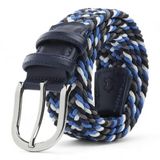 BOYD Rahat ve Şık Örgü Erkek Kemeri, Uniseks Kullanıma Uygun Kemer, Hakiki Deri Aksesuarlı Elastik Erkek Kemer, 3.5 cm Genişlik (10-Mavi Mix, M / 85-95 cm Aralığı Bel Ölçüsü)